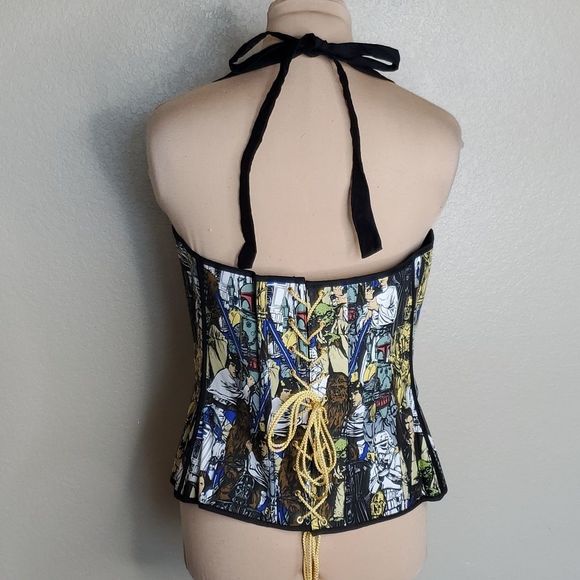 Star Wars 2X Allover Character Print Halter Corset Waist Cinch black White - Picture 5 of 13